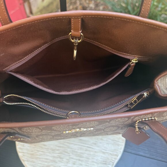 COACH Signature Coated Canvas Leather Drawstring Carryall Women's Tote New - Picture 14 of 15